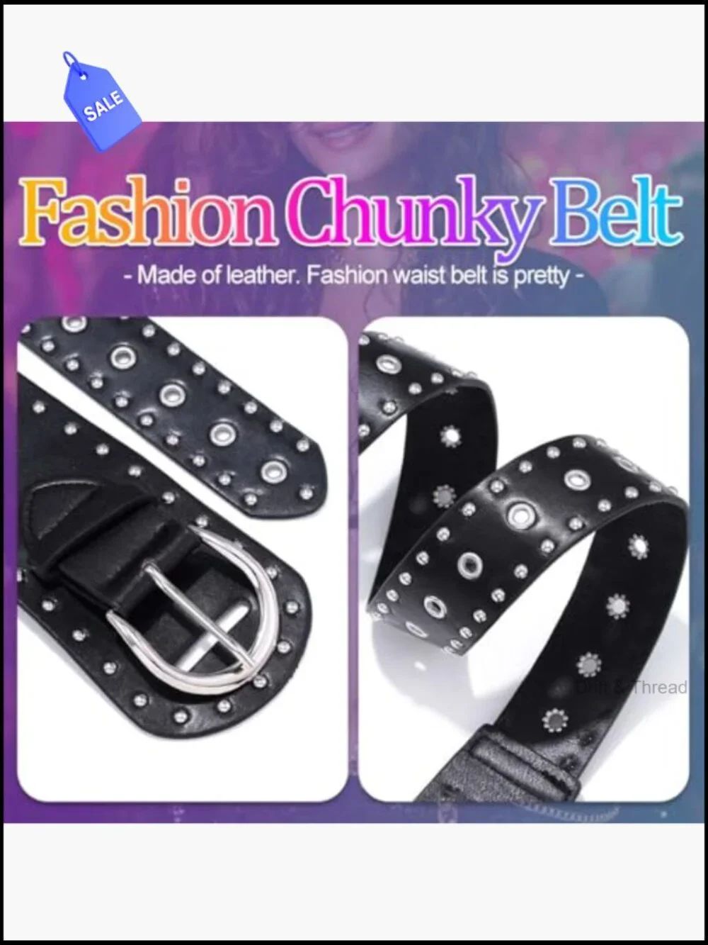 Wide Leather Belt Chunky Studded Punk Waist Belt for Women